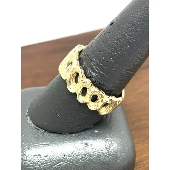 Men's Wedding Band 14k Yellow Gold Diamond Ring Link Estate Jewelry Size 9.5
